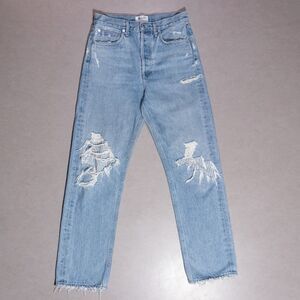 AGOLDE 90s Loose Fit Button Fly Mid Rise Distressed Medium Wash Jeans Women's 25